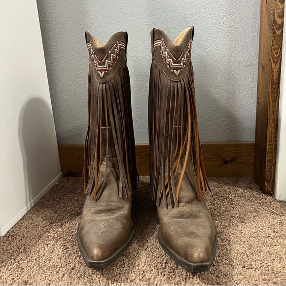 ROPER Womens Fringes Snip Toe Casual Boots Mid Calf Mid Heel 2-3" - Brown - Picture 3 of 4